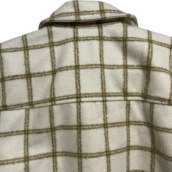 Women’s Treasure & Bond Plaid Puff Sleeve Shacket Shirt Jacket Ivory XS NWT - Picture 6 of 13